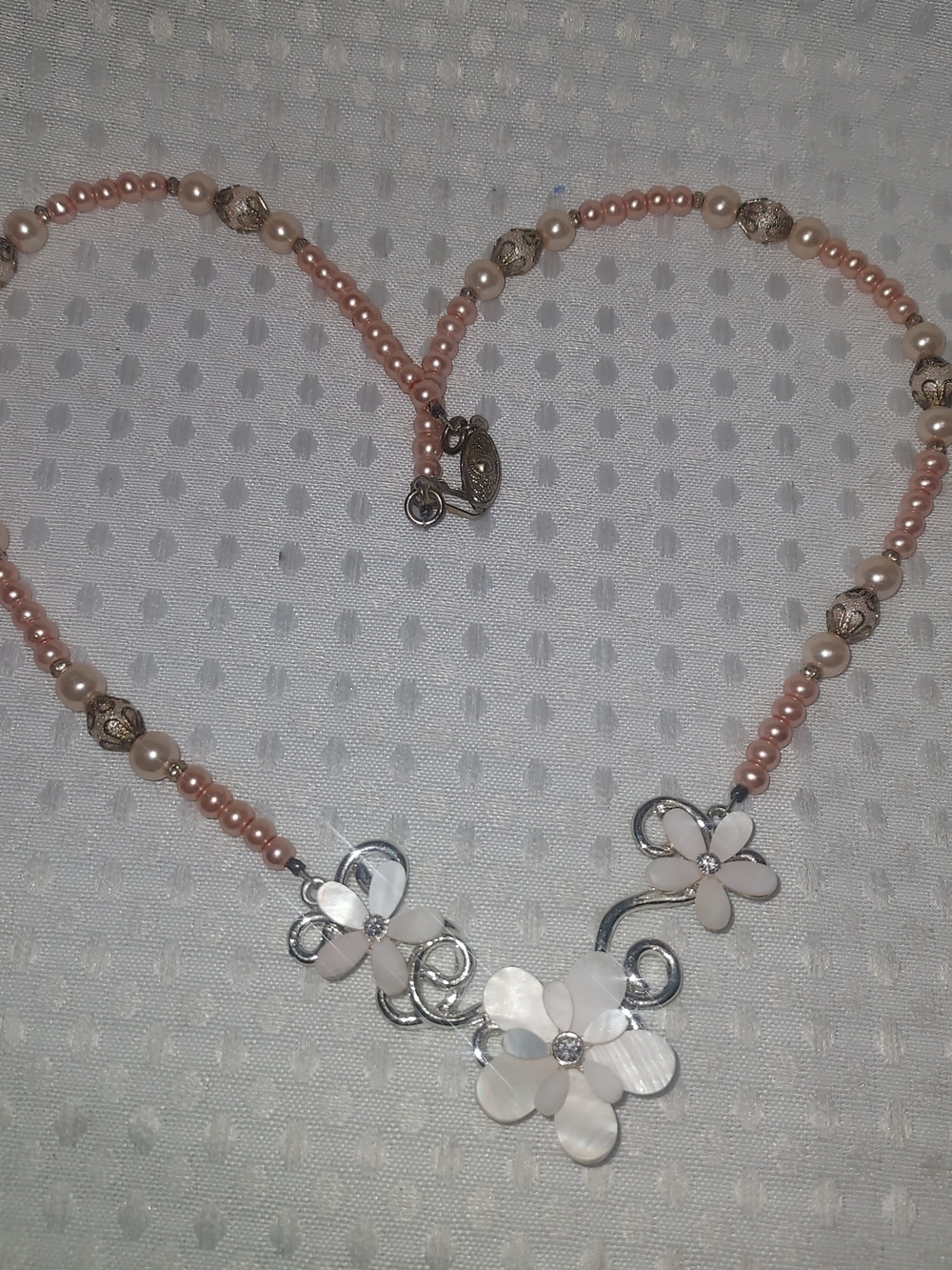 Women's Pink Pearl Floral Necklace - Unbranded